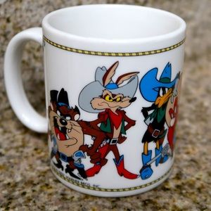 Vintage 1992 Looney Tunes Warner Bros Western Mug Cup Bugs Daffy Taz Coyote